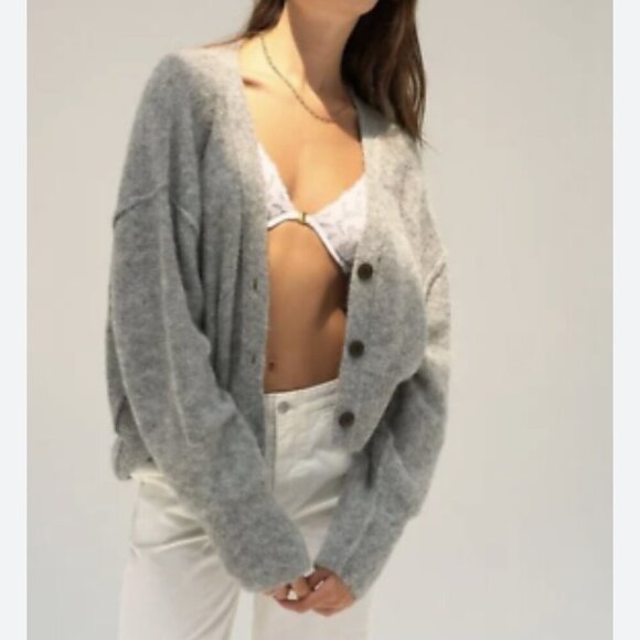 Free People Eclair Alpaca oversized Gray knit cardigan women's size Large - Picture 1 of 8